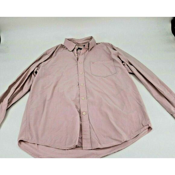 IZOD Men's Button Down Shirt Career Business Salmon Pink Plaid Size Medium - Picture 1 of 5